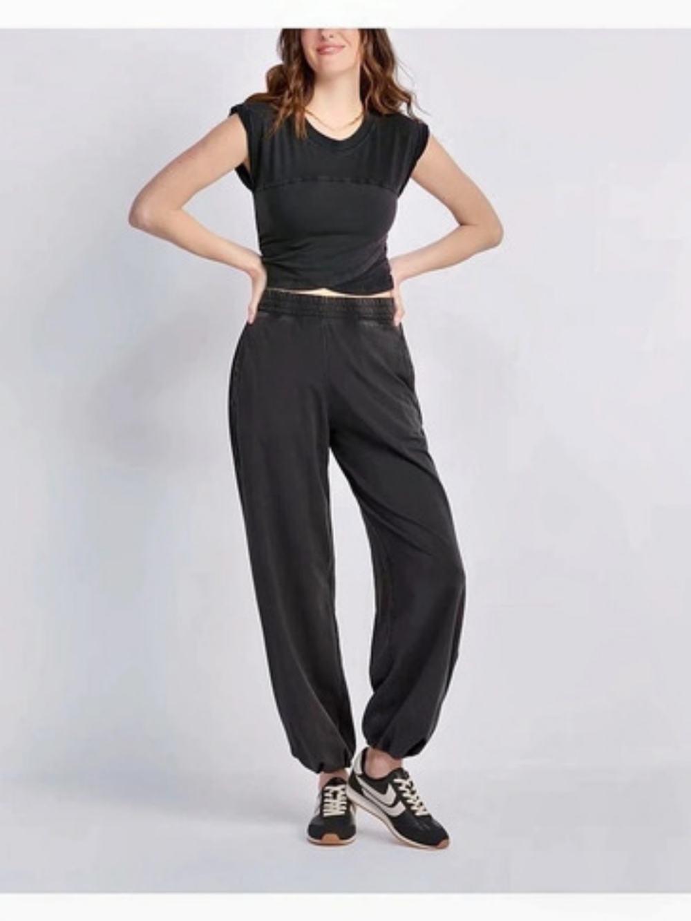 Free People Hot Shot Crossover Set Black Jogger Pants Set